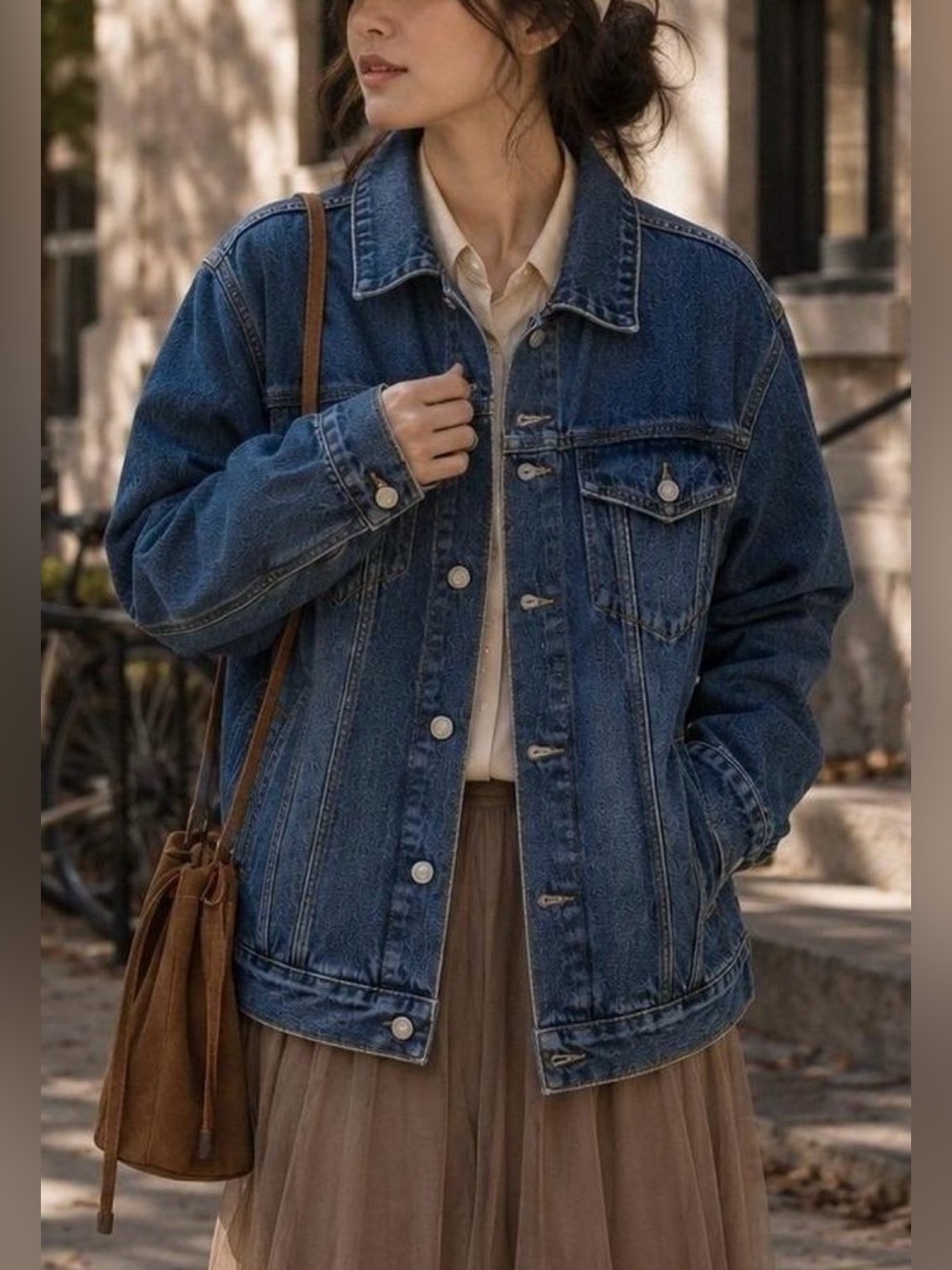 NEW Free People Urban Blue Denim Trucker Jean Jacket 100% Cotton Size XL